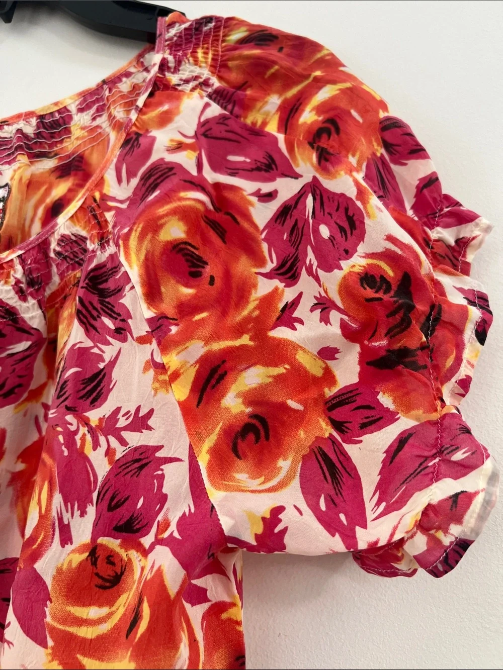 Johnny Was Pink, Orange & Yellow Floral Peasant Blouse